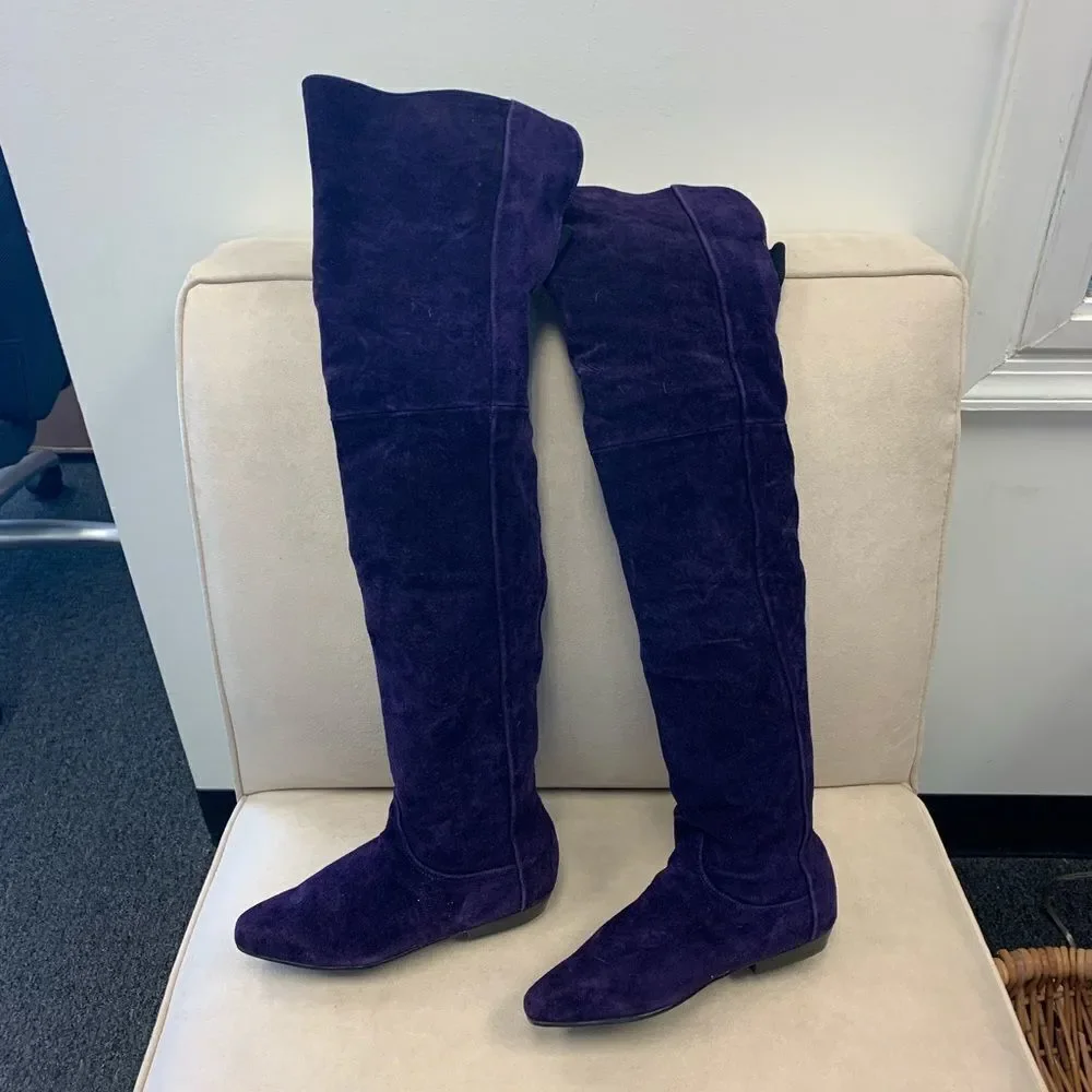 Purple Suede  Fold Over Flat Boots sz 6 New
